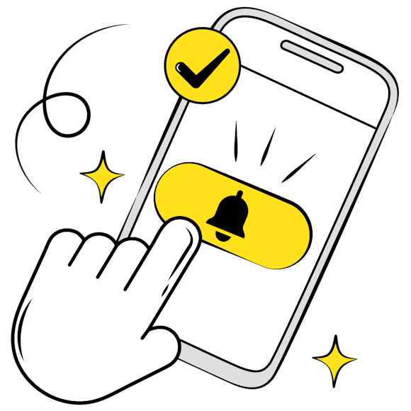 engaged subscribers - Stylized illustration of a white smartphone with yellow sparkle accents and notification icons