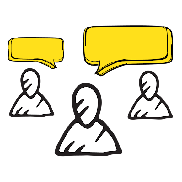 Graphic of three people icons with speech bubbles