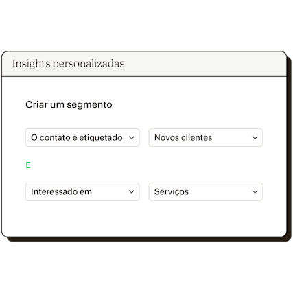 Usando insights personalizados para criar um segmento. Por exemplo, se o contato for marcado como Novo Cliente ou se ele estiver interessado em Serviços.