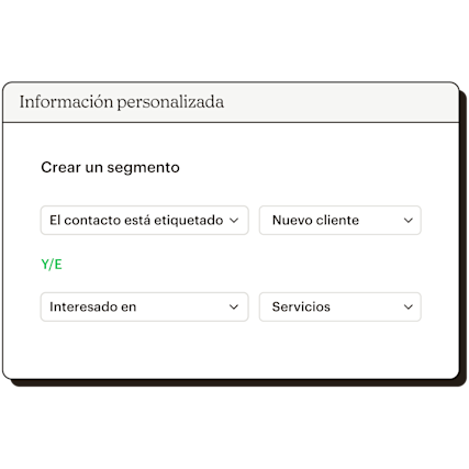 Usar información personalizada para crear un segmento. Por ejemplo, si el contacto está etiquetado como Nuevo cliente o si está interesado en los Servicios.