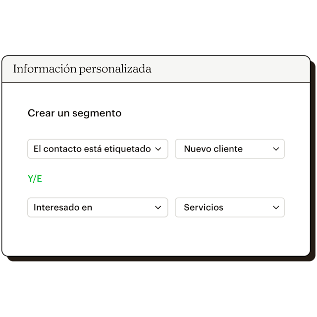 Usar información personalizada para crear un segmento. Por ejemplo, si el contacto está etiquetado como Nuevo cliente o si está interesado en los Servicios.