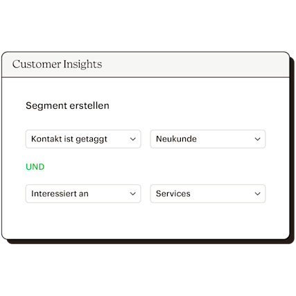 Verwenden benutzerdefinierter Erkenntnisse zum Erstellen eines Segments. Zum Beispiel, wenn der Kontakt als Neukunde markiert ist oder wenn er an Dienstleistungen interessiert ist.