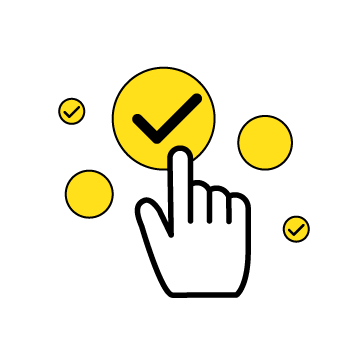 start a business anywhere - hand click icon with checkmarks in yellow circles