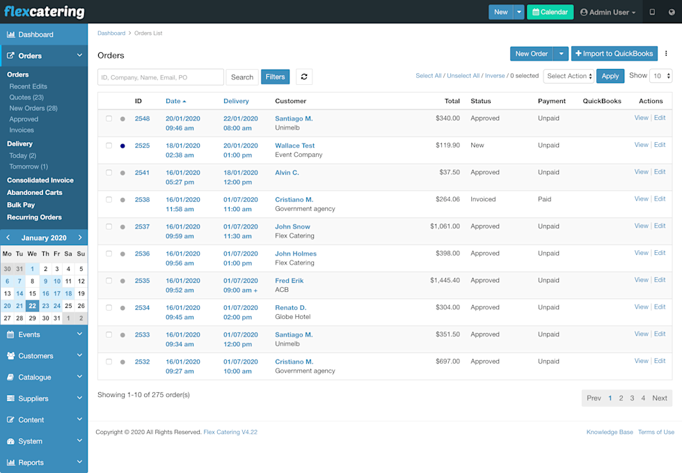 Image of Flex Catering Order List