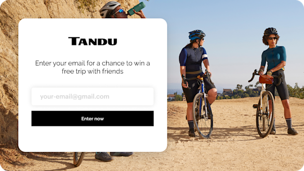 A popup form embedded on a marketing website, offering visitors the chance to enter into a promotional giveaway if they sign up for email marketing updates. By using forms like this, businesses can increase their contact list without manual effort.