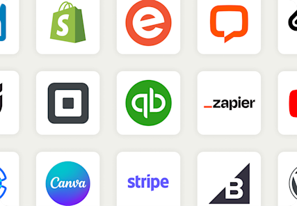 Image displaying a tiled pattern of various integration logos, representing the extensive range of Mailchimp's integration options. The logos include popular software and services, highlighting the versatility and connectivity of Mailchimp to streamline marketing efforts across different platforms.