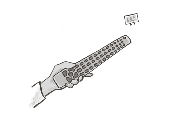 Tv remote pointing at a tv