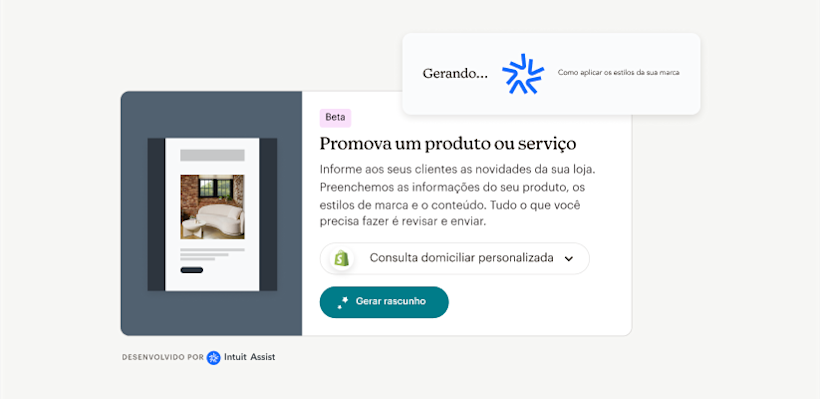 Exemplo do Intuit Assist gerando um e-mail para promover um produto ou serviço