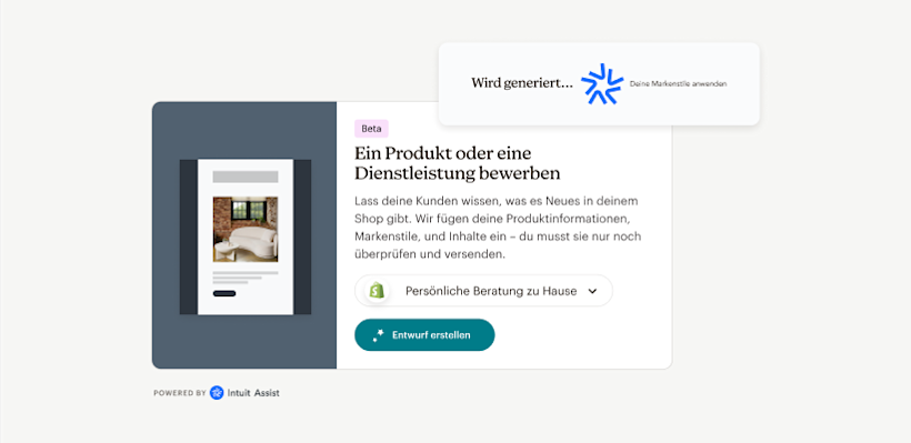 Beispiel: Intuit Assist erstellt eine E-Mail, um ein Produkt oder eine Dienstleistung zu bewerben