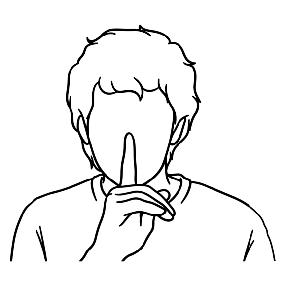 Illustration of a man with their finger pressed against their lips