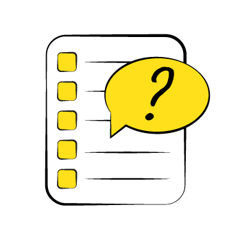 make a quiz - yellow speech bubble with a question mark over a document icon
