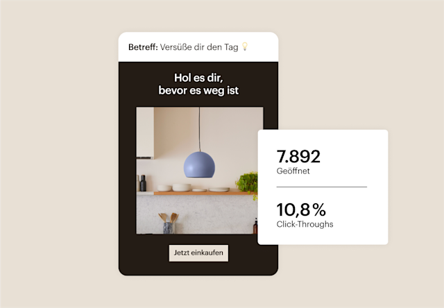 E-Mail des Beleuchtungsunternehmens, die das Engagement der Leads und die Klickzahlen zeigt, um die Analysen von Mailchimp zur Verbesserung der Kampagne zu veranschaulichen.
