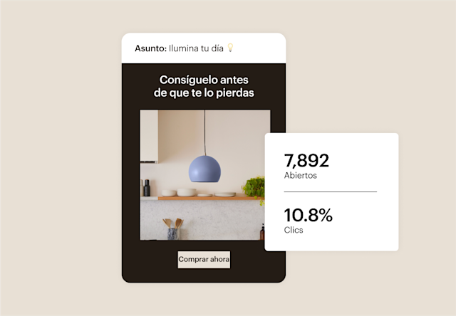 Correo electrónico de una empresa de iluminación que muestra la interacción de los contactos y las métricas de clics para destacar los análisis de Mailchimp para mejorar la campaña.
