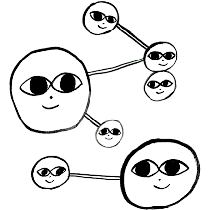 Floating faces illustration.