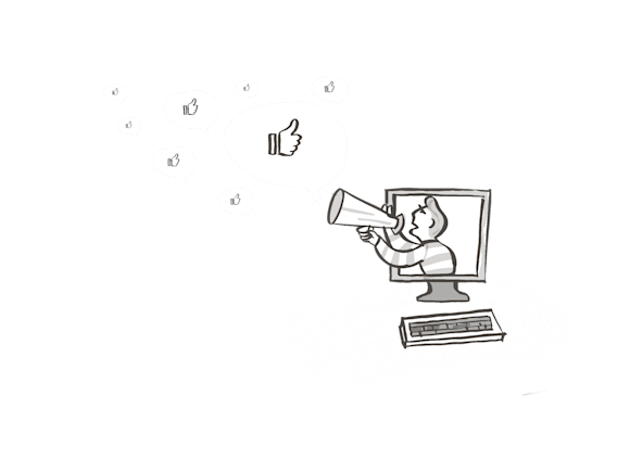 Person on computer screen with a megaphone