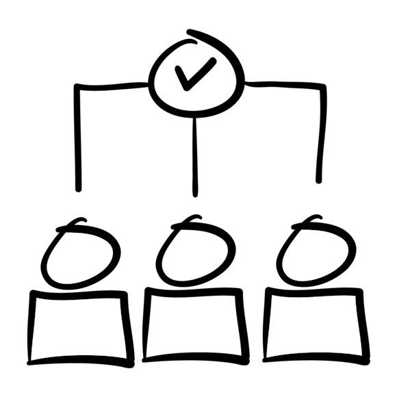 graphic of three customers with check mark above them