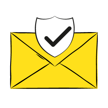 DMARC benefits - yellow envelope with a badge with a checkmark above it