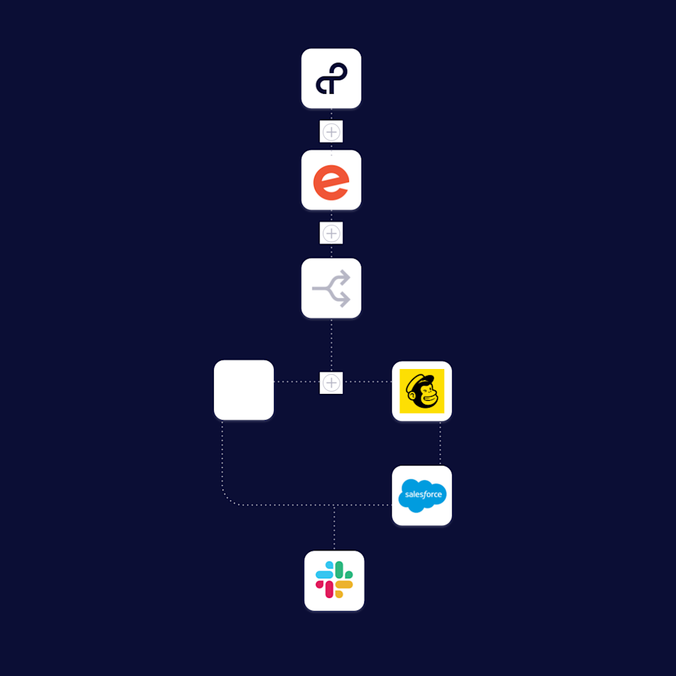 Image of tray.io logo connecting to other logos