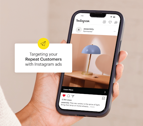Mobile device open to an Instagram ad targeting repeat customers.