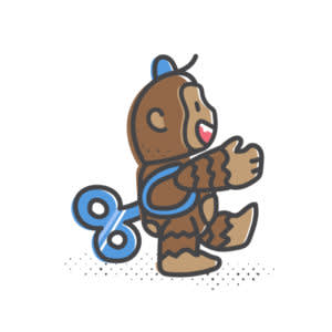 Wind-up toy bear with blue key walking forward, illustrated in a simple cartoon style