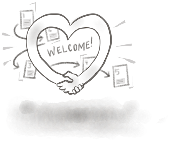 Heart around the word ‘welcome’