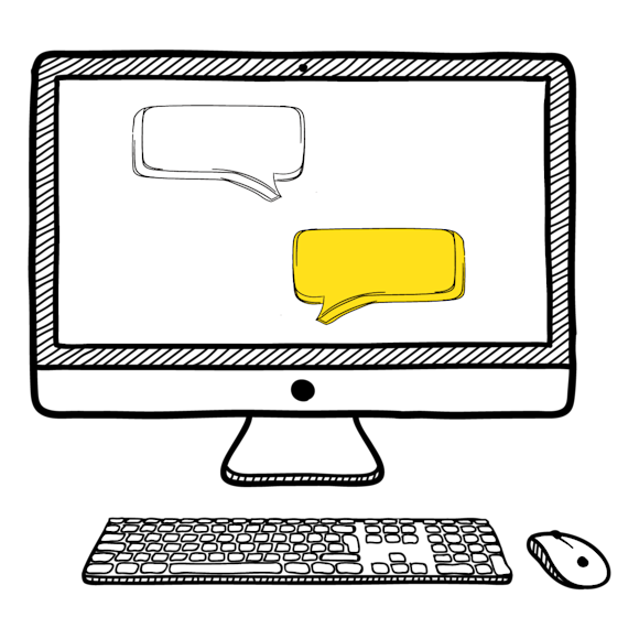 Graphic of two speech bubbles on a computer screen