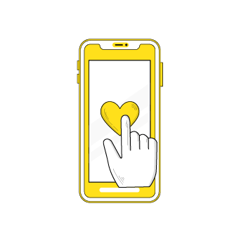 content marketing funnel - Simple line drawing of a mobile device showing touch gesture on a heart icon