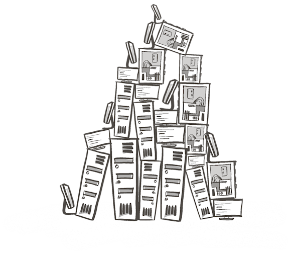 Pile of computers and monitors