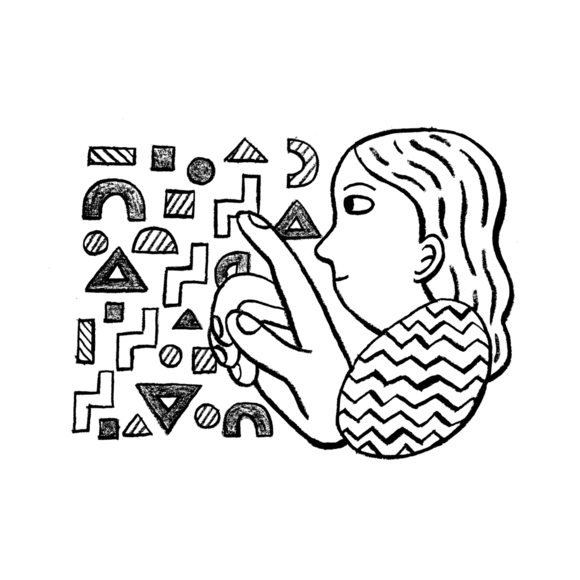 Person pointing at different shapes