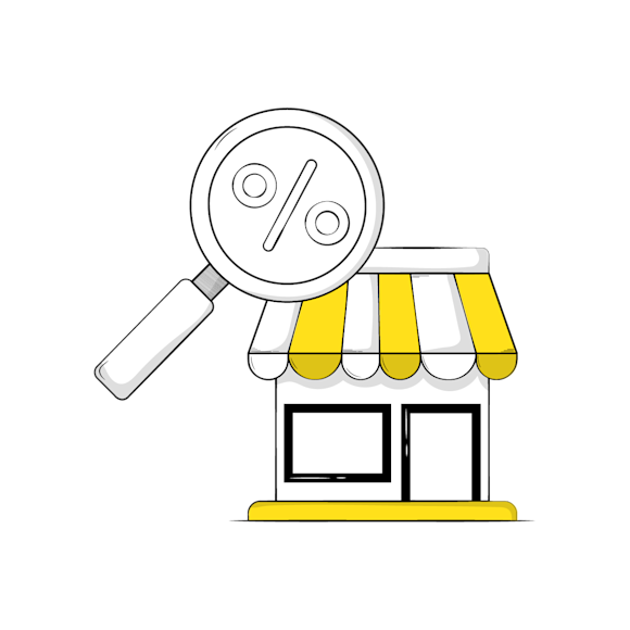 Magnifying glass and storefront