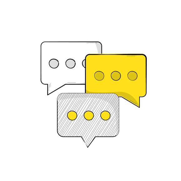 three conversation bubbles