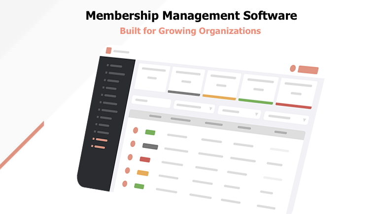 Image of a dashboard with the text membership management software built for growing organizations