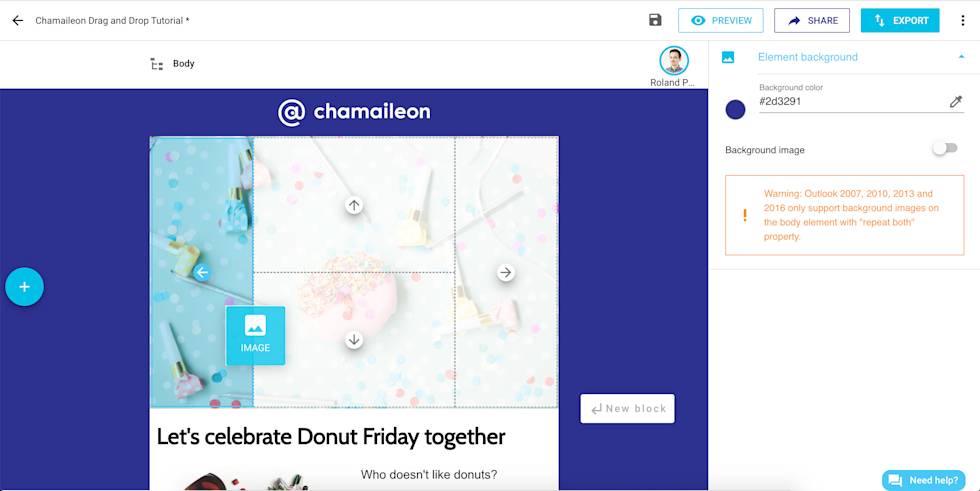 Drag and drop options in Chamaileon