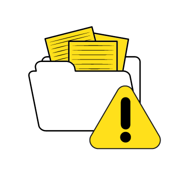 be aware of risks - illustration of files in a folder and an exclamation mark symbol