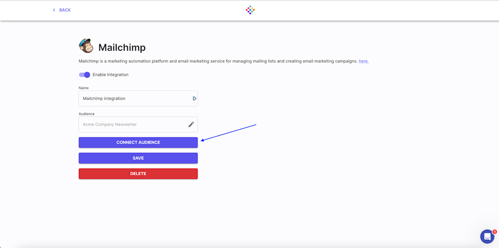 Connect with your Mailchimp account and choose your audience.
