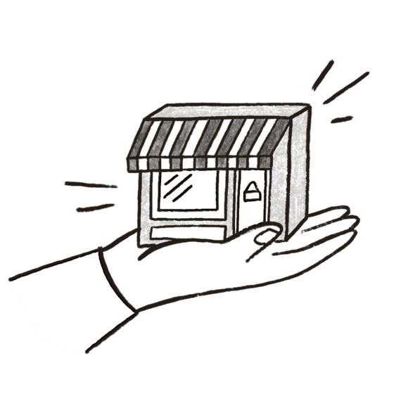 Small storefront on the palm of a hand