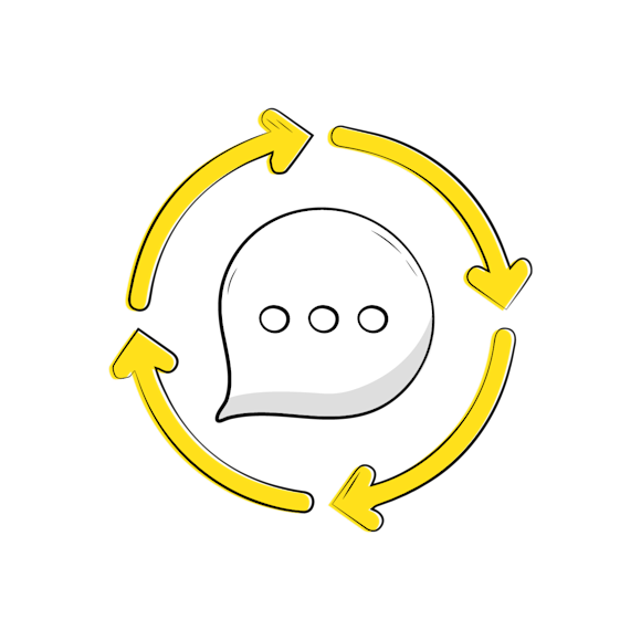 Message bubble with arrows in a circle around it