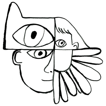 Multiple faces including a flower making up one person.