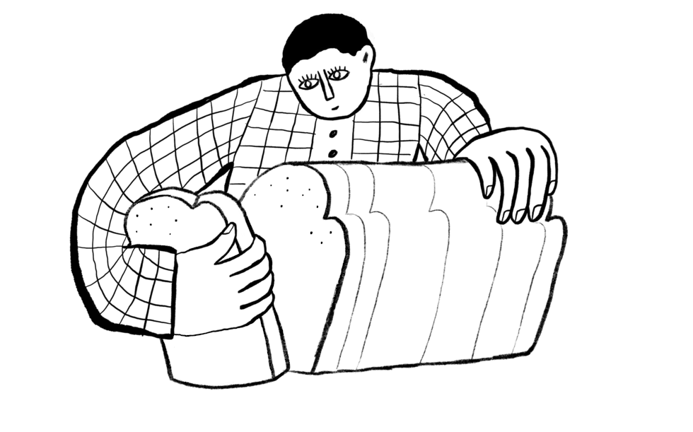 Illustration of a guy getting a piece of bread