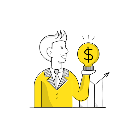 person holding a lightbulb with graph behind them