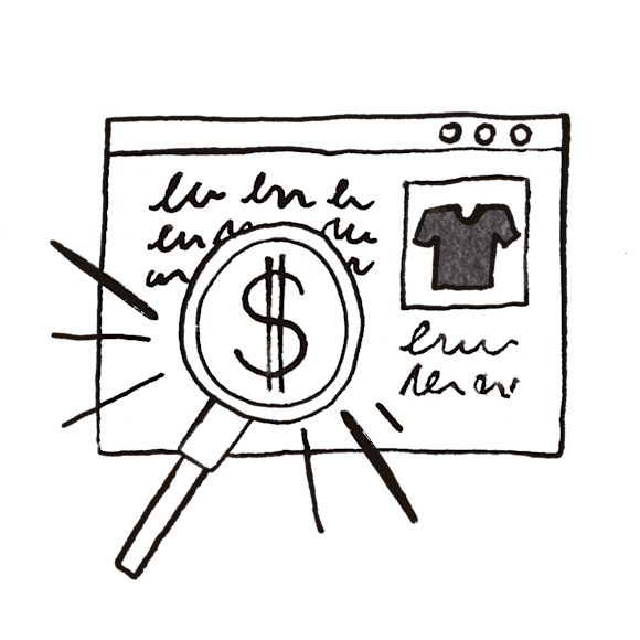 Product listing and magnifying glass