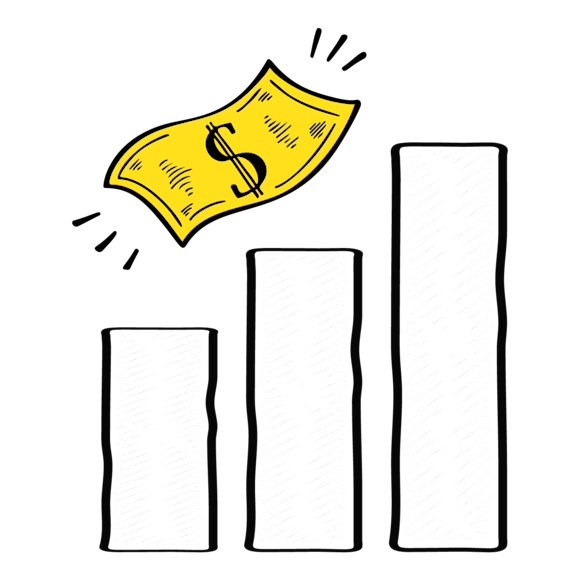 Graphic of a bar chart with a dollar sign