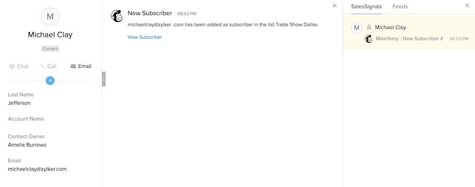 Image of new subscriber in Zoho CRM
