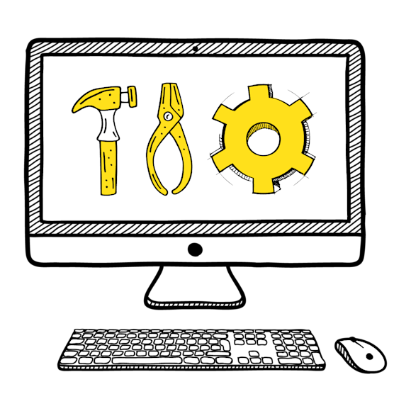 computer with tools on the screen