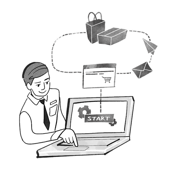 Salesman using email automation for sales