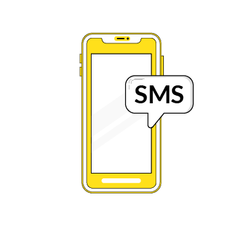 A smartphone with a text bubble that says SMS popping out of it.