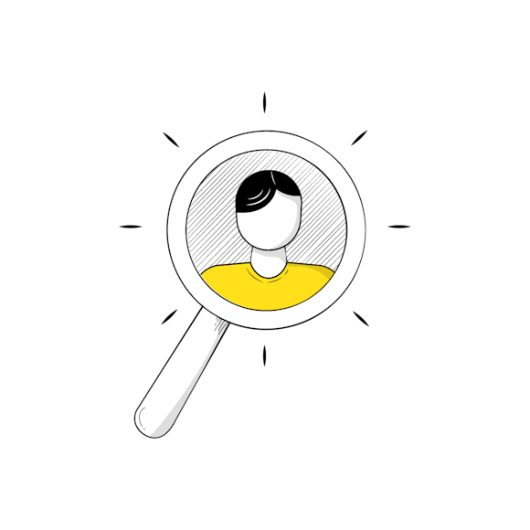 Magnifying glass focused on a man 