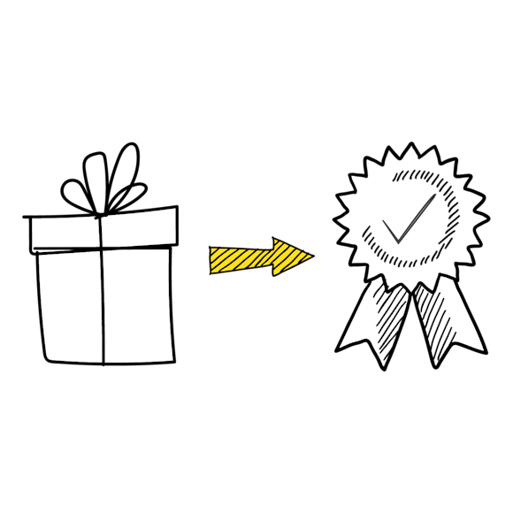 Present with arrow pointing to ribbon graphic