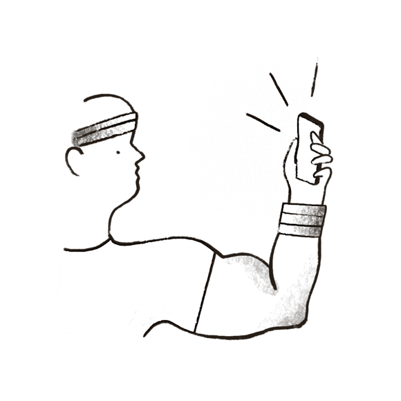 Man with headband on phone