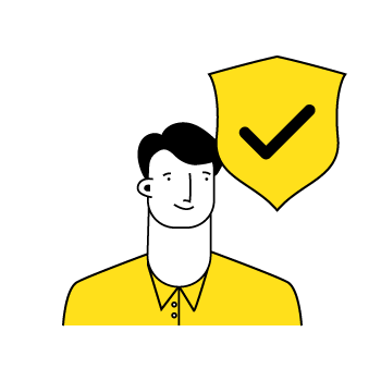 website security threats - illustration of a man and a security checkmark badge next to him